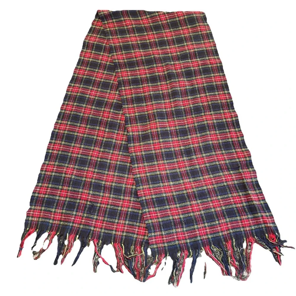 Vintage Ralph Lauren Scarf 100% Cotton Tartan Blue Red Green Made In France 52